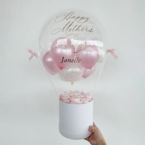 ’18 inch Bobo Clear Gift Balloon with Preserved 12 Roses Hug Box Base – Mother’s Day