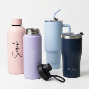 “‘[Customised / Plain] Powder Coated Stainless Steel Insulated Deluxe Bottle 18oz, 500ml Medium – Baby Blue