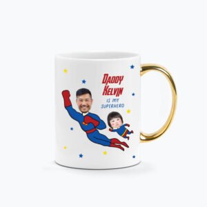 [Custom headshots] Father’s Day Printed Mug – Daddy and Me Superhero Design